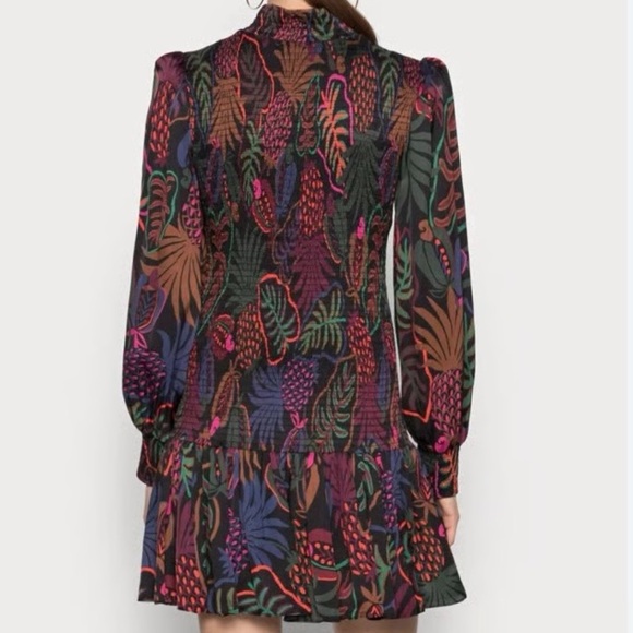 Farm Rio multicolour smocked drop waist long sleeve mini dress - Small NWOT - Picture 3 of 10